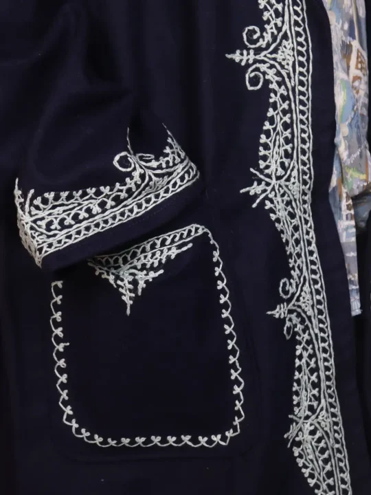 Subhaan Kashmiri Blue Woolen Gown for Men With Hand Aari Kaam - Image 3
