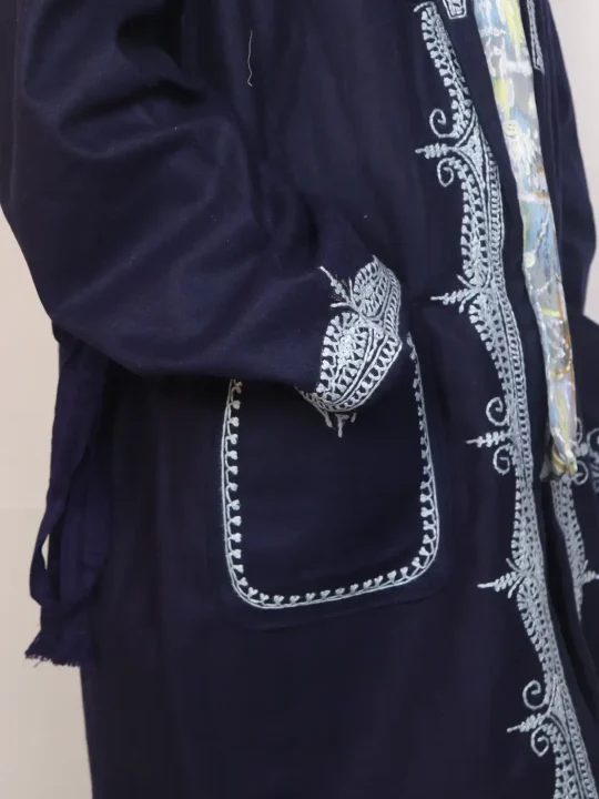 Kashmiri Navy Blue Woolen Gown for Men Shanakht with Aari Handwork Embroidery - Image 2