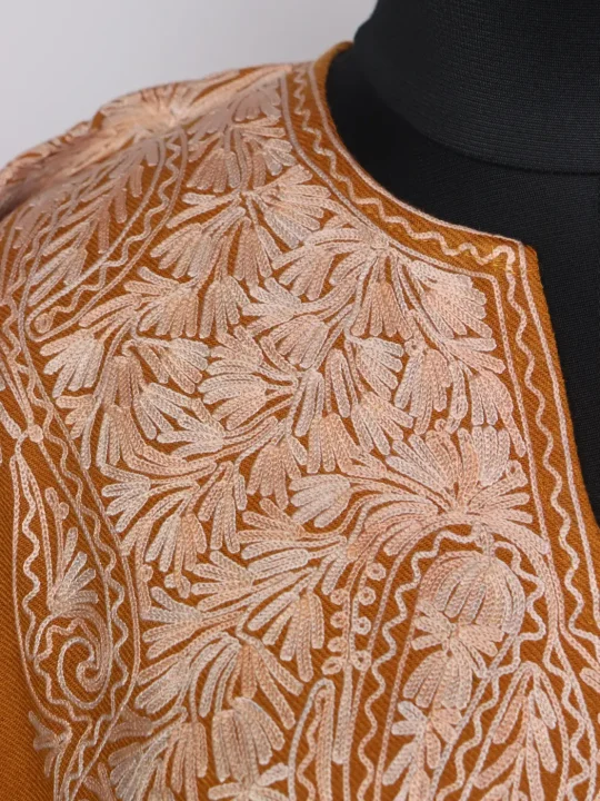 Mehreen Kashmiri Mustard Cashmilon Pheran for Women with Front Back Aari Work - Image 4