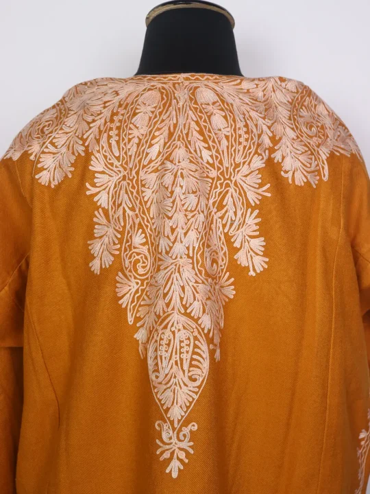 Mehreen Kashmiri Mustard Cashmilon Pheran for Women with Front Back Aari Work - Image 3