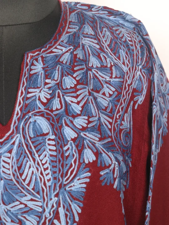 Kashmiri Gulshan Maroon Cashmilon Pheran for Women with Front Back Aari Work - Image 4