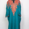 Kashmiri Oceanic Green Cashmilon Pheran for Women Aksa with Front Back Aari Work