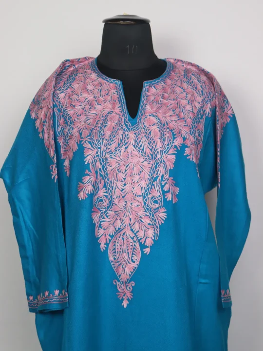 Kashmiri Fiza Cashmilon Pheran for Women with Front Back Aari Work - Image 2