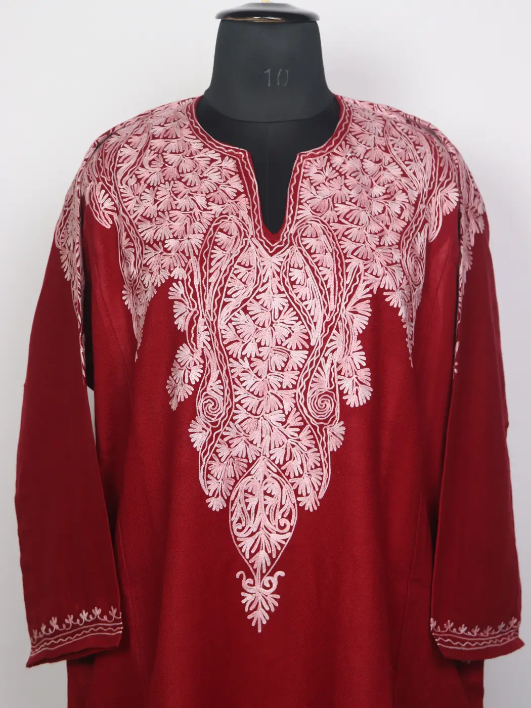 Nishat Kashmiri Cashmilon Pheran for Women Maroon with Front Back Aari Embroidery - Image 3