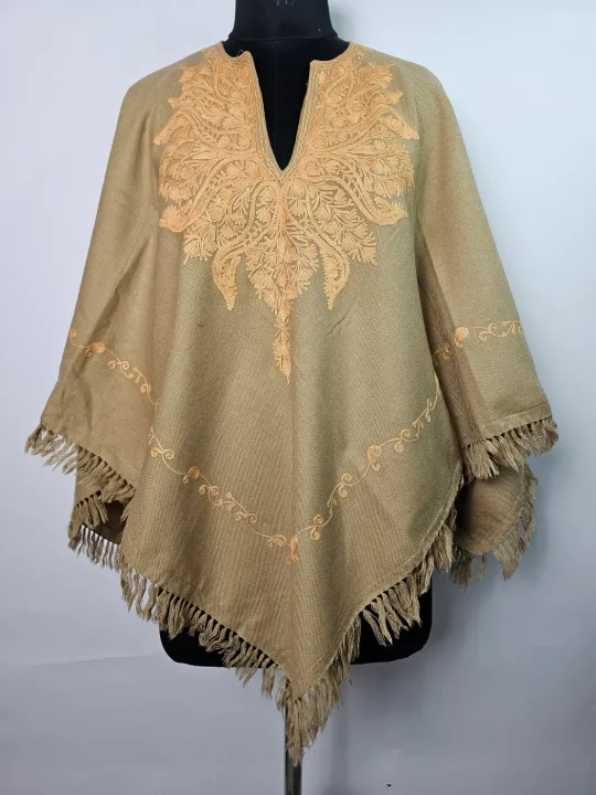 Naz Kashmiri Woolen Poncho with Aari Embroidery for Women
