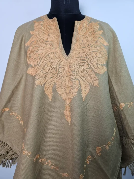 Naz Kashmiri Woolen Poncho with Aari Embroidery for Women - Image 2
