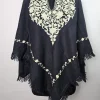 Dal-Lake Black Aari Work Kashmiri Cashmilon Wool Poncho for Women