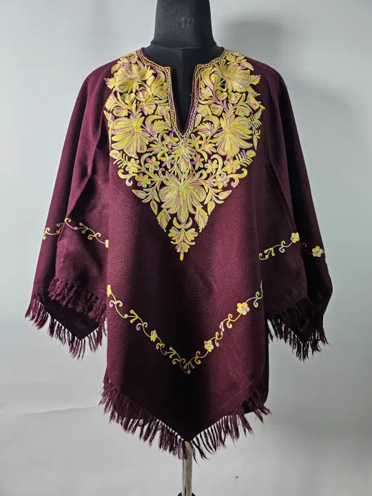 Gul Kashmiri Poncho with Aari Work in Cashmilon Wool