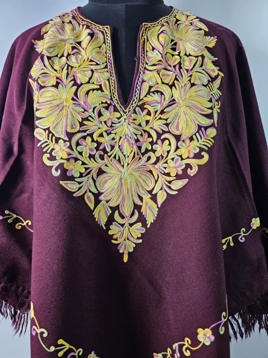 Gul Kashmiri Poncho with Aari Work in Cashmilon Wool - Image 2