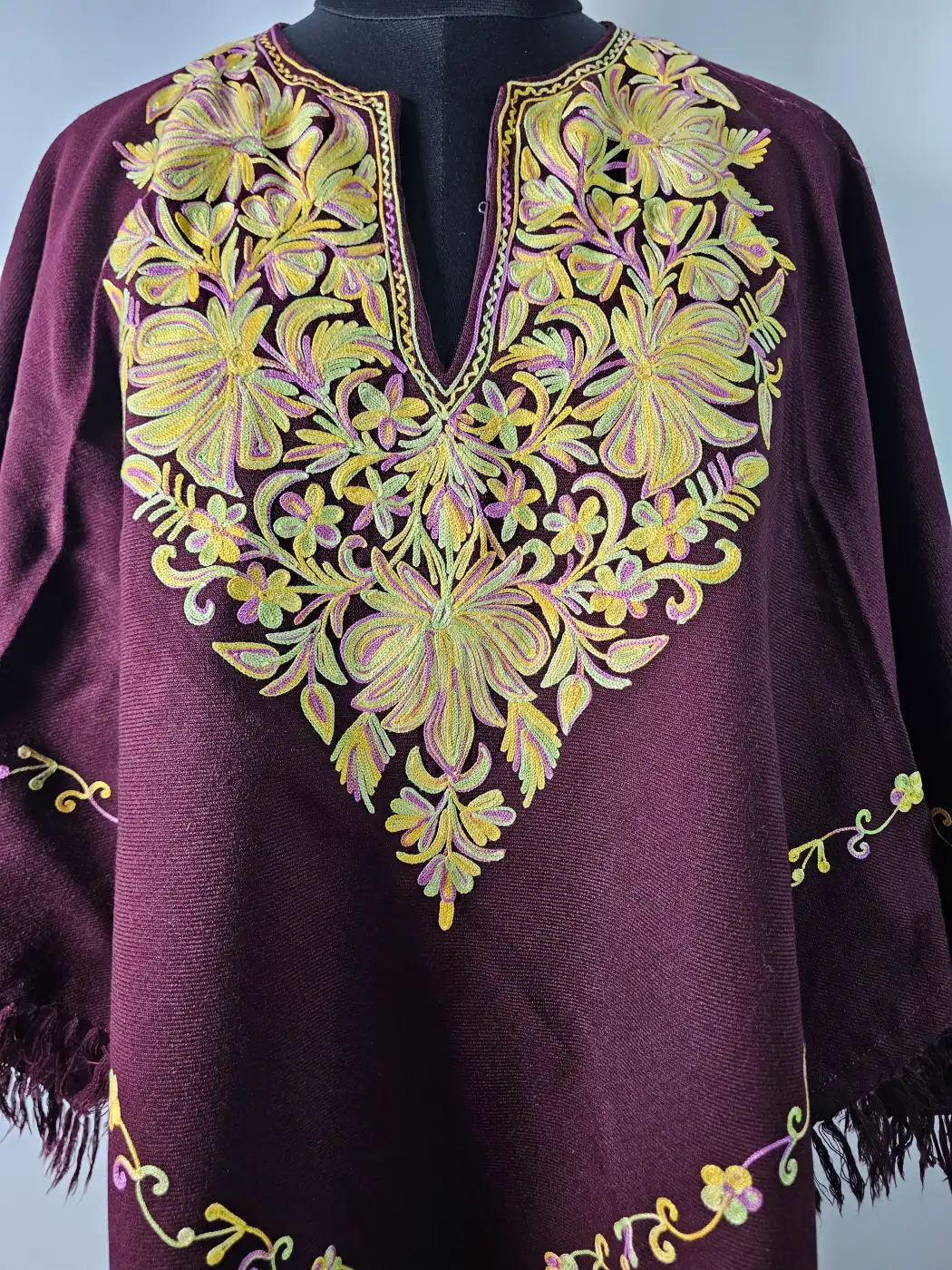 Gul Kashmiri Poncho with Aari Work in Cashmilon Wool - Image 2