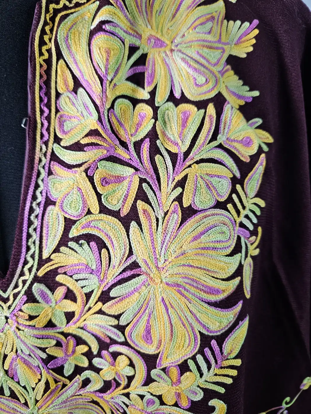 Gul Kashmiri Poncho with Aari Work in Cashmilon Wool - Image 3