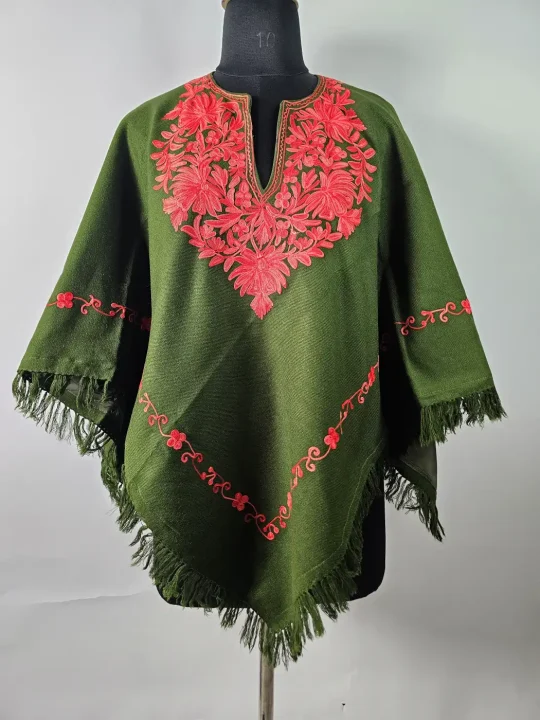 Kashmiri Meher Poncho with Aari Work in Cashmilon Wool