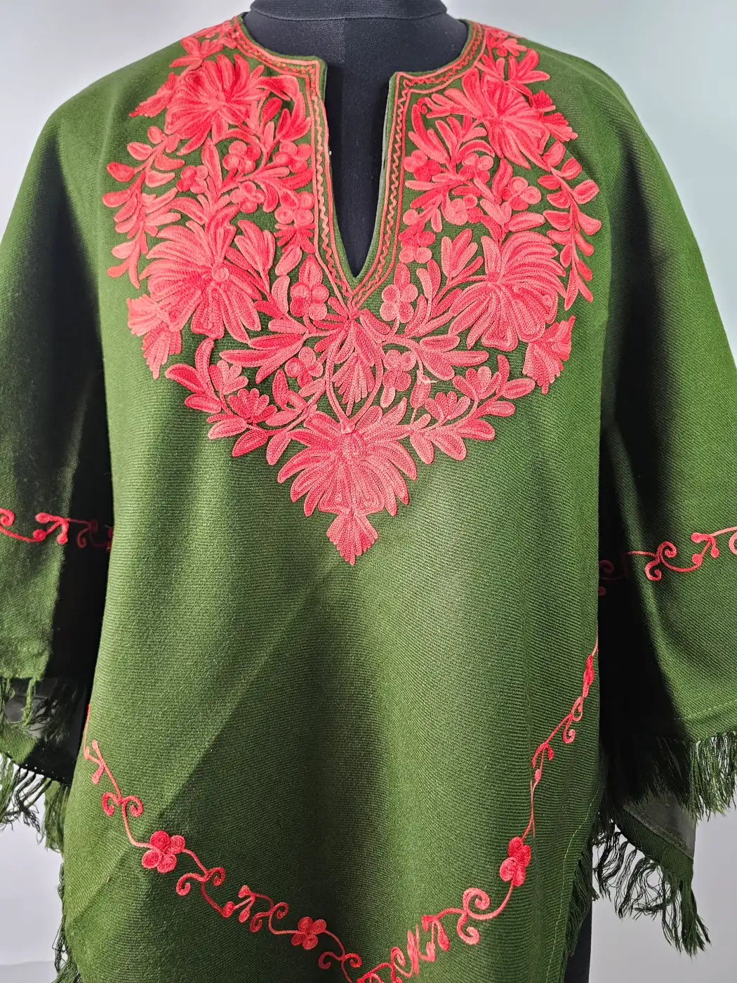 Kashmiri Meher Poncho with Aari Work in Cashmilon Wool - Image 2