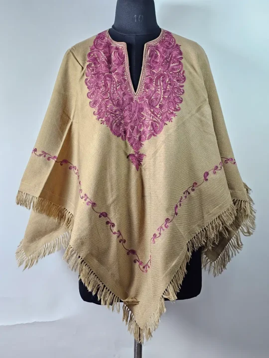 Laila Kashmiri Embroidered Poncho with Aari Work For Women