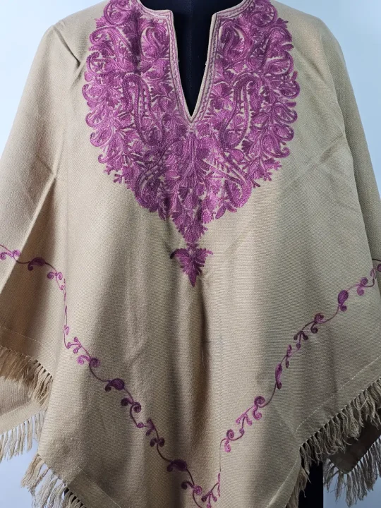Laila Kashmiri Embroidered Poncho with Aari Work For Women - Image 2