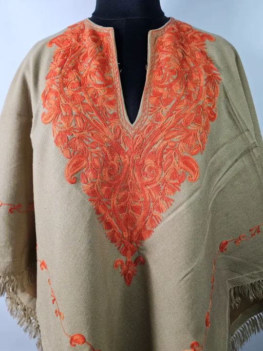 Kashmiri Beige Poncho Top for Women Haseen with Aari Embroidery - Image 2
