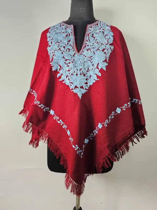 Maroon Aari Kashmiri Poncho Top for Women – Naqsh
