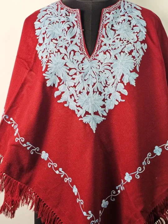Maroon Aari Kashmiri Poncho Top for Women – Naqsh - Image 2