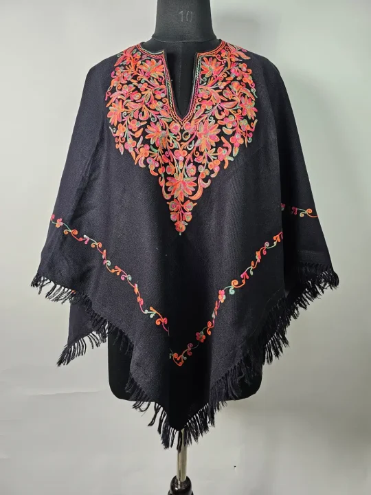Aari Work Rooh Black Kashmiri Poncho for Women