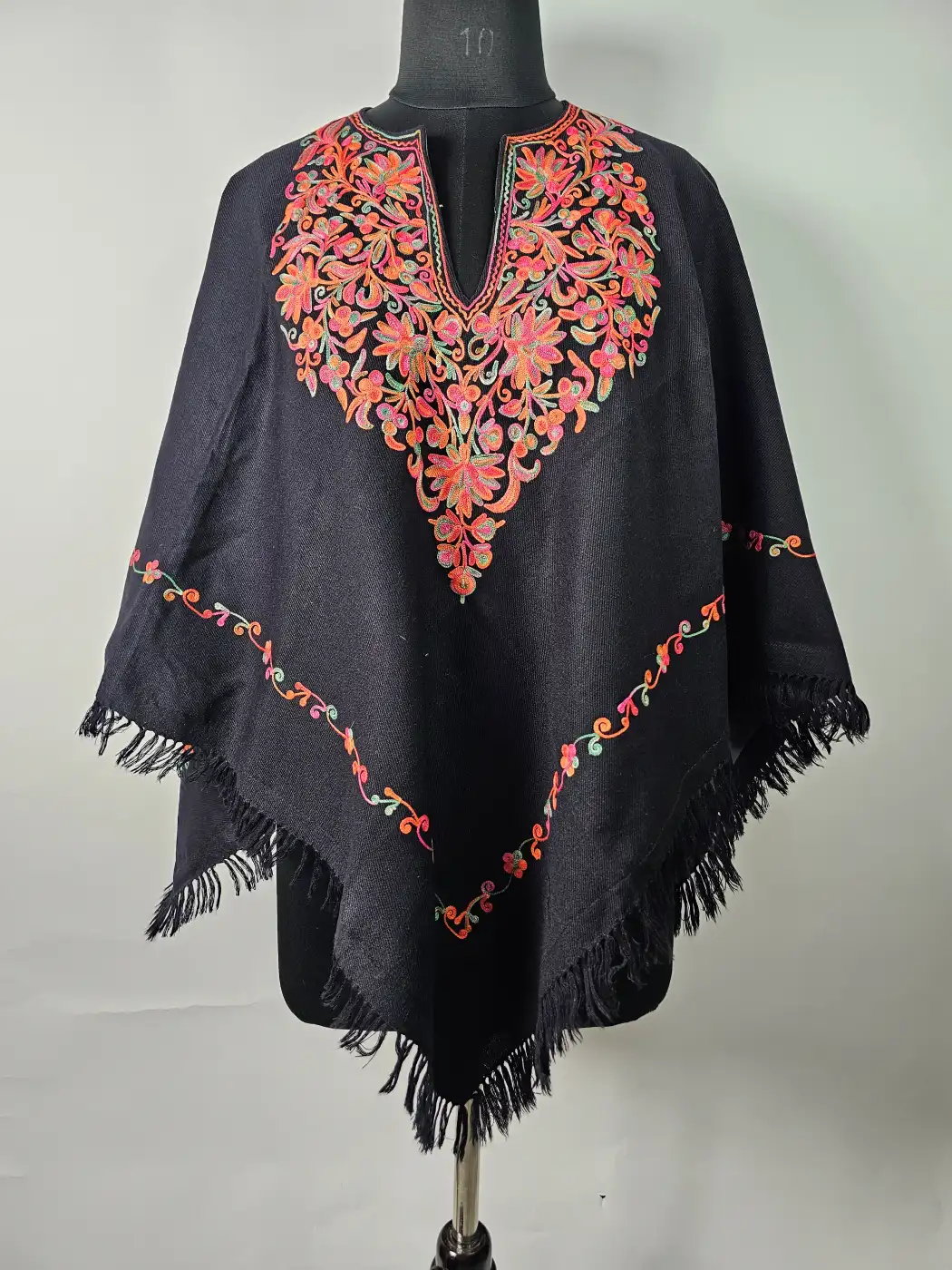 Aari Work Rooh Black Kashmiri Poncho for Women