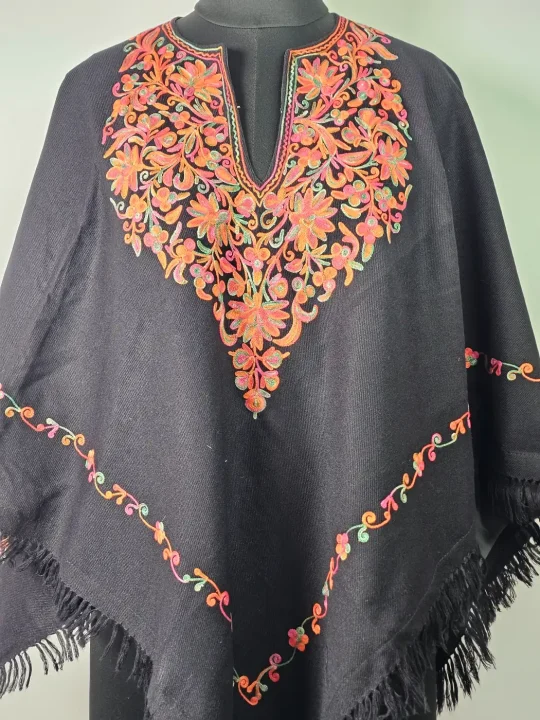 Aari Work Rooh Black Kashmiri Poncho for Women - Image 2
