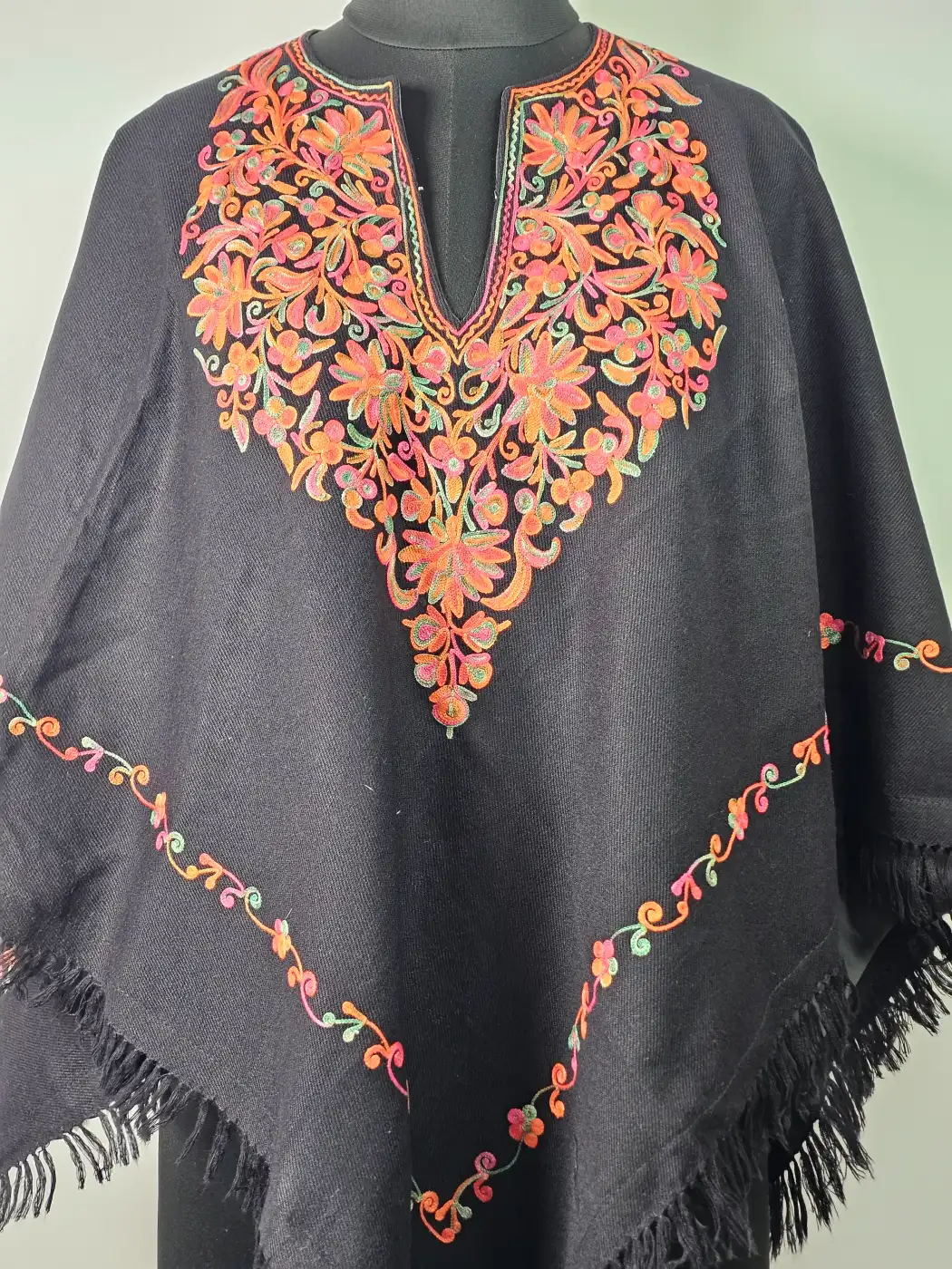 Aari Work Rooh Black Kashmiri Poncho for Women - Image 2