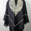 Riwaaj Black Kashmiri Poncho for Women with Aari Embroidery