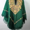 Pahalgam Green Kashmiri Poncho for Women with Aari Embroidery