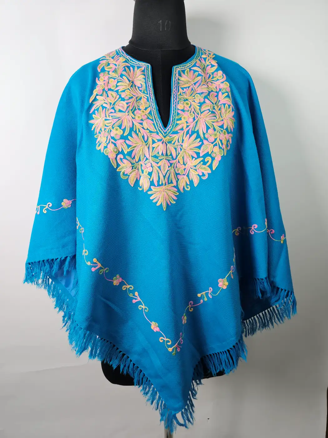 Kashmiri Lalchowk Blue Poncho for Women with Aari Embroidery