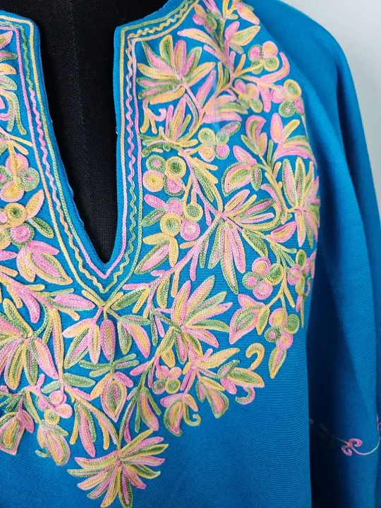 Kashmiri Lalchowk Blue Poncho for Women with Aari Embroidery - Image 3