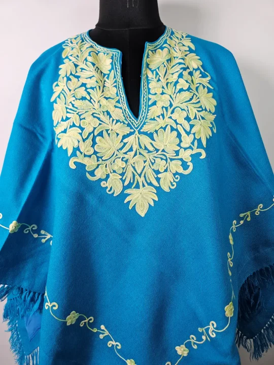 Kashmiri Srinager Zeba Blue Aari Poncho for Women - Image 2