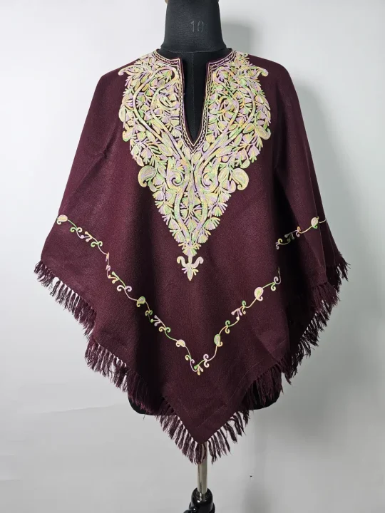Kashmiri Saaz Aari Poncho for Women in Cashmilon Wool