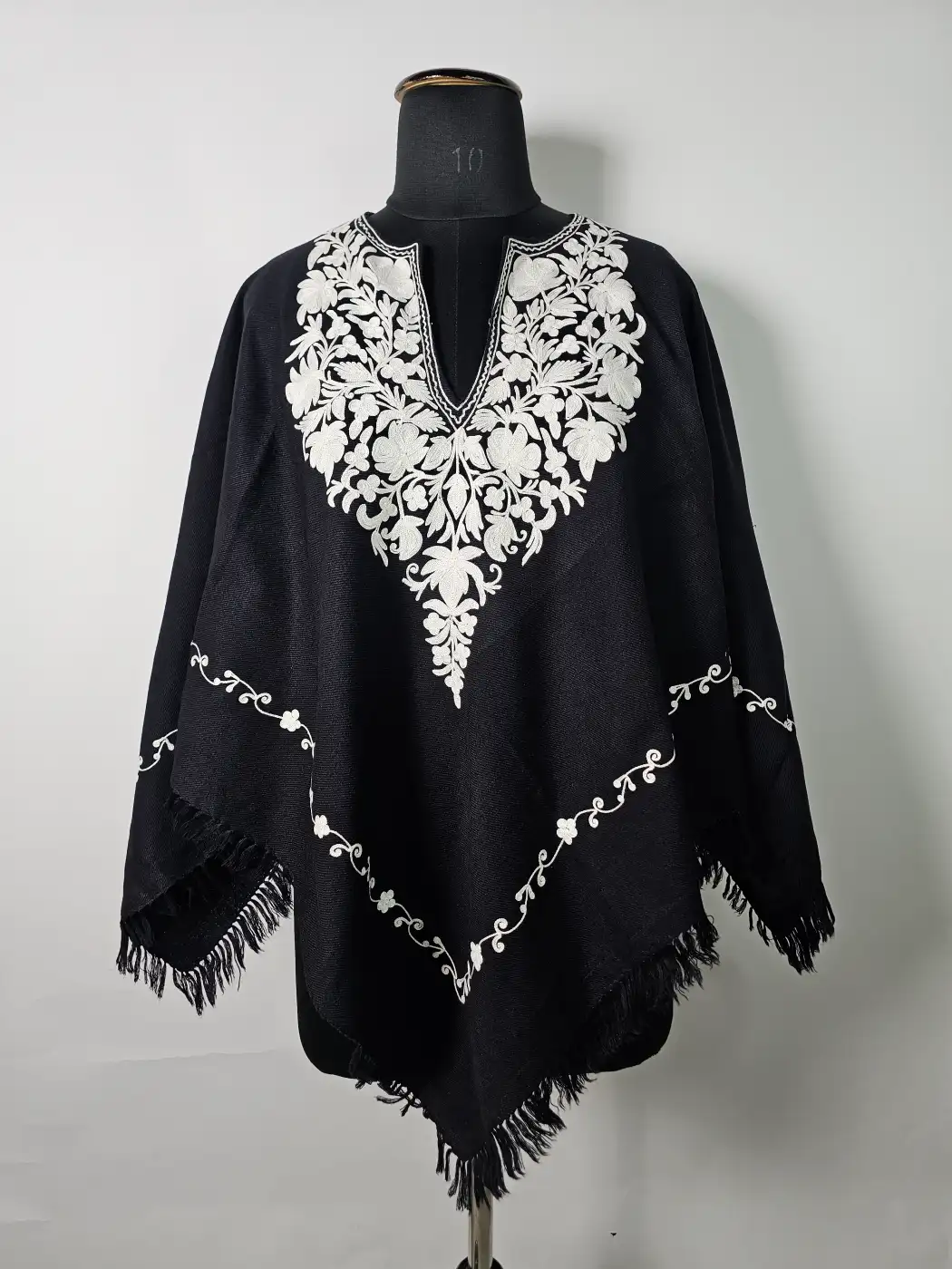 Wazwaan Black Kashmiri Poncho for Women with Aari Work