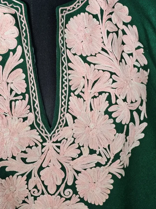 Kashmiri Green Rang Poncho for Women with Aari Embroidery - Image 3