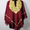 Maroon Kashmiri Poncho for Women with Aari Work Noori
