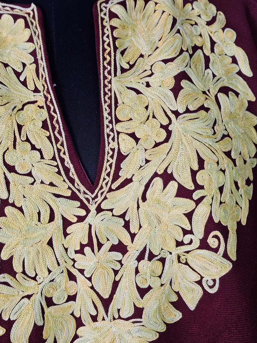 Maroon Kashmiri Poncho for Women with Aari Work Noori - Image 3