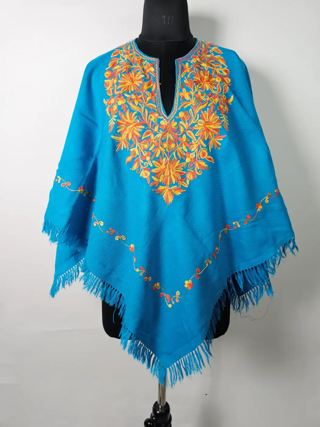 Meherab Blue Kashmiri Poncho for Women with Aari Work