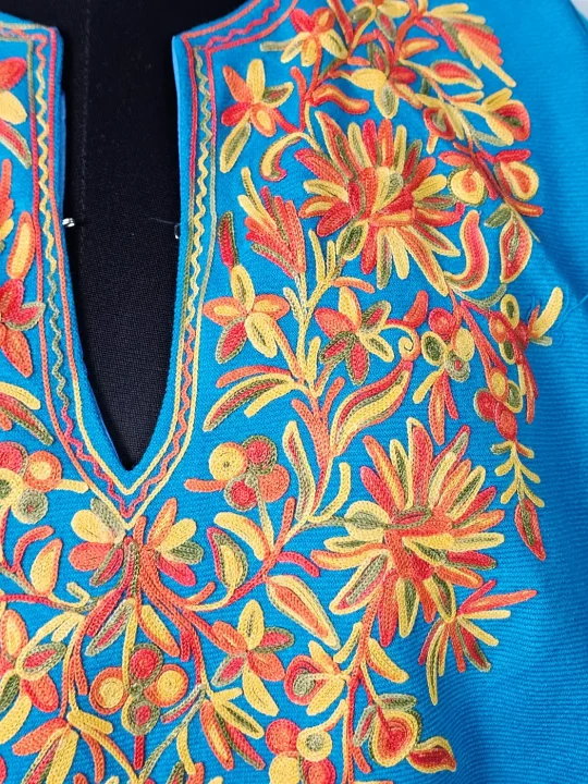 Meherab Blue Kashmiri Poncho for Women with Aari Work - Image 3