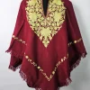 Kashmiri Nazakat Maroon Poncho for Women with Aari Work