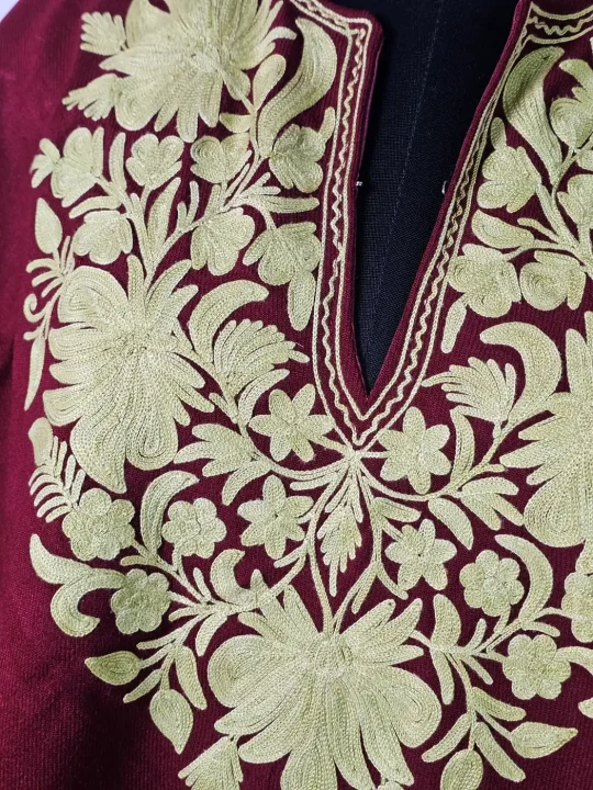 Kashmiri Nazakat Maroon Poncho for Women with Aari Work - Image 3