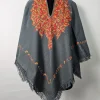 Zoon Grey Kashmiri Poncho for Women with Aari Work