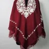Maroon Kashmiri Poncho Meher-un-Nisa for Women with Aari Work