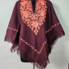 Nazm Maroon Kashmiri Poncho for Women with Aari Work