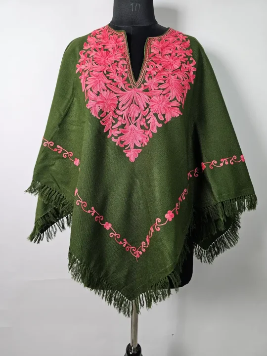 Roshni Green Kashmiri Poncho for Women with Aari Work