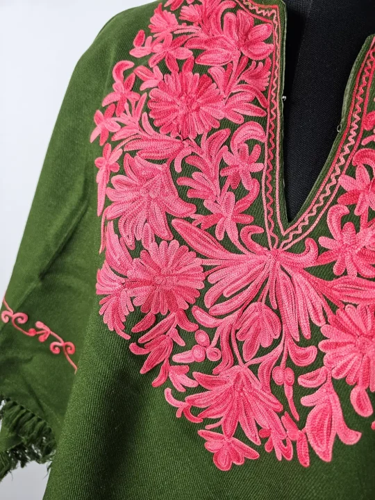 Roshni Green Kashmiri Poncho for Women with Aari Work - Image 3