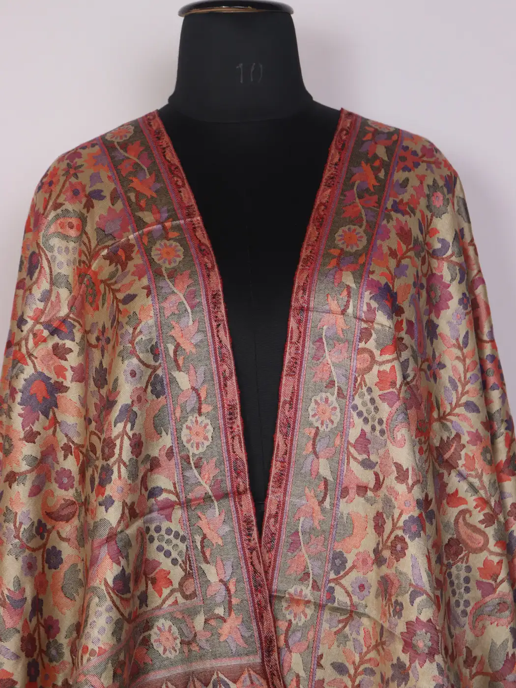 Kashmiri Beige Kani Stole for Women | Noor with Multicolour Floral Design - Image 2
