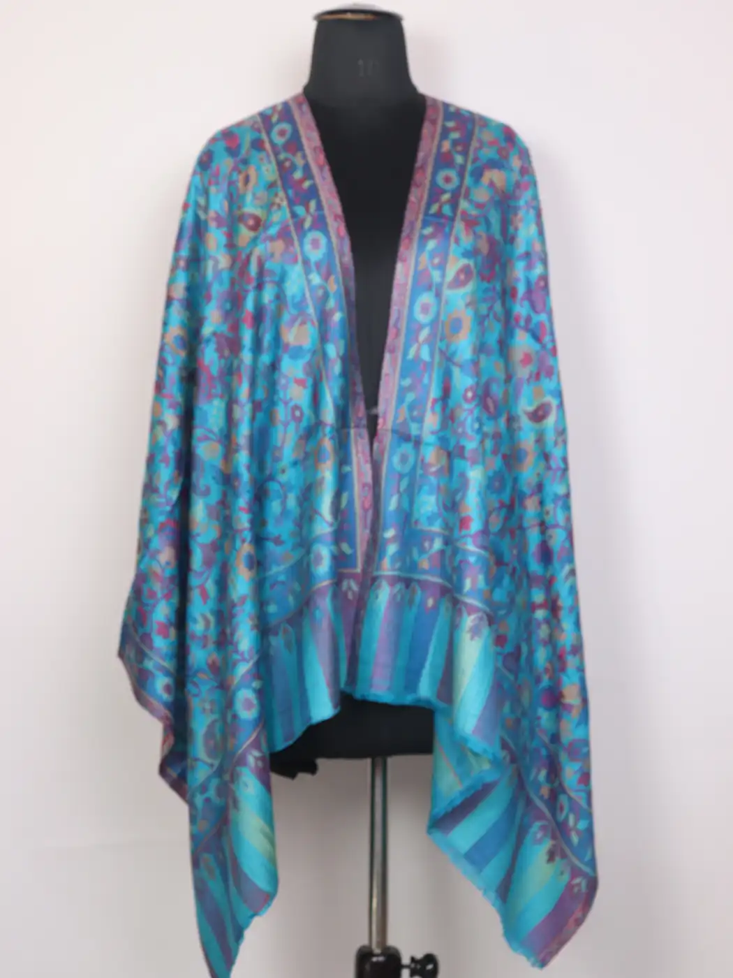 Kashmiri Kani Stole for Women | Gulnaz with Turquoise Floral Design