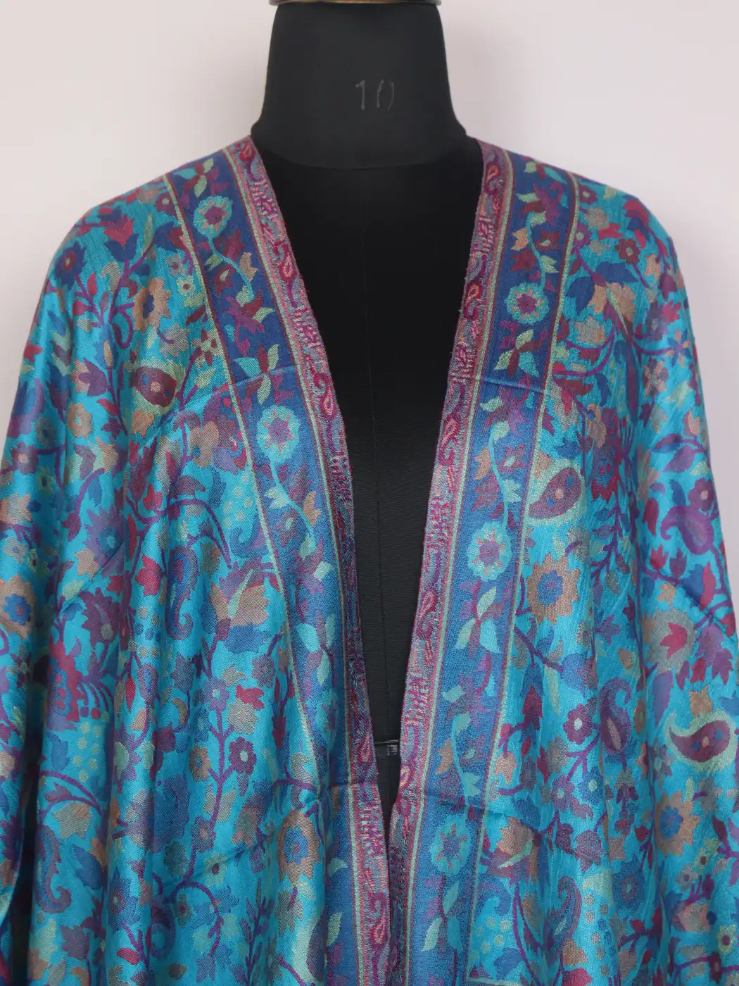 Kashmiri Kani Stole for Women | Gulnaz with Turquoise Floral Design - Image 2