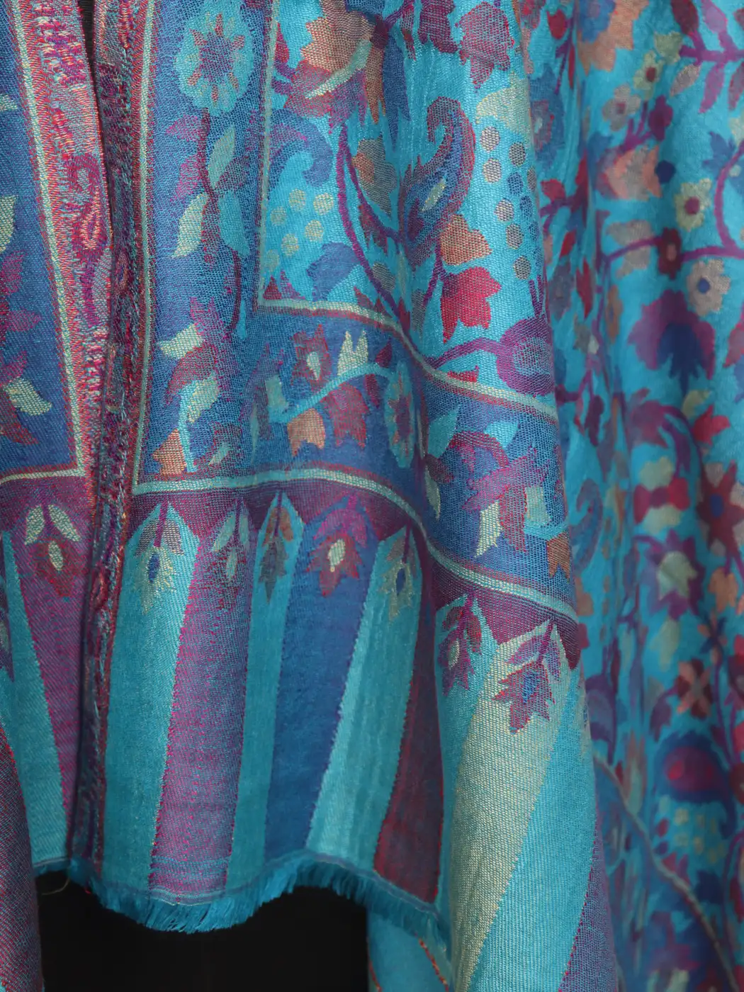 Kashmiri Kani Stole for Women | Gulnaz with Turquoise Floral Design - Image 3