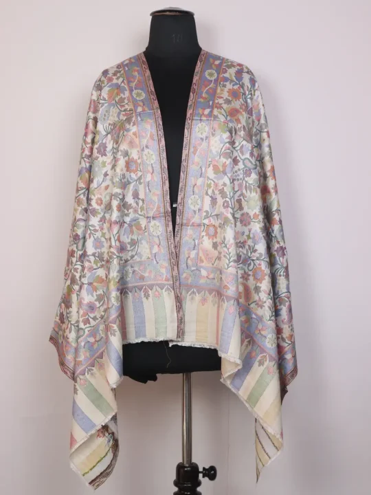 Meher Kashmiri Kani Stole for Women with Soft Multicolour Floral Motifs